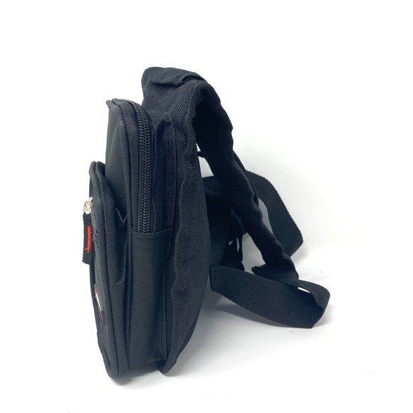 Messenger Men's Black Bag Poly Sport Shoulder Strap 4 Zip Pocket Cellphone Pouch - Picture 4 of 5